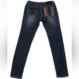 COOGI straight leg medium blue wash colorful pocket jean Size 10